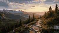 Ruhiger Bergpfad im Sonnenaufgang als Symbol für Stabilität und Fortschritt bei QUIQQER 2.18.1